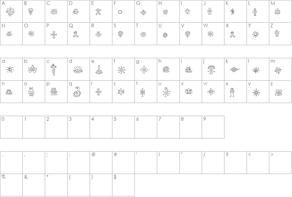 Jiggery pokery font character map preview