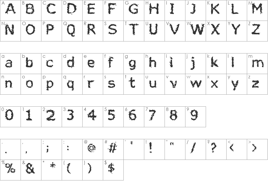JiggeryPokery font character map preview
