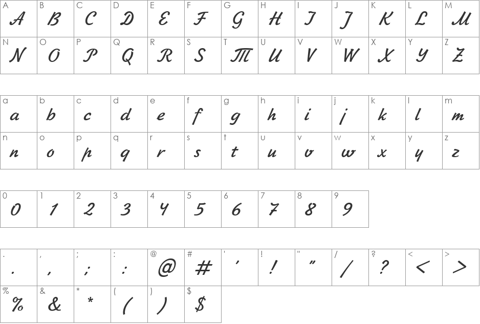 Jikharev font character map preview