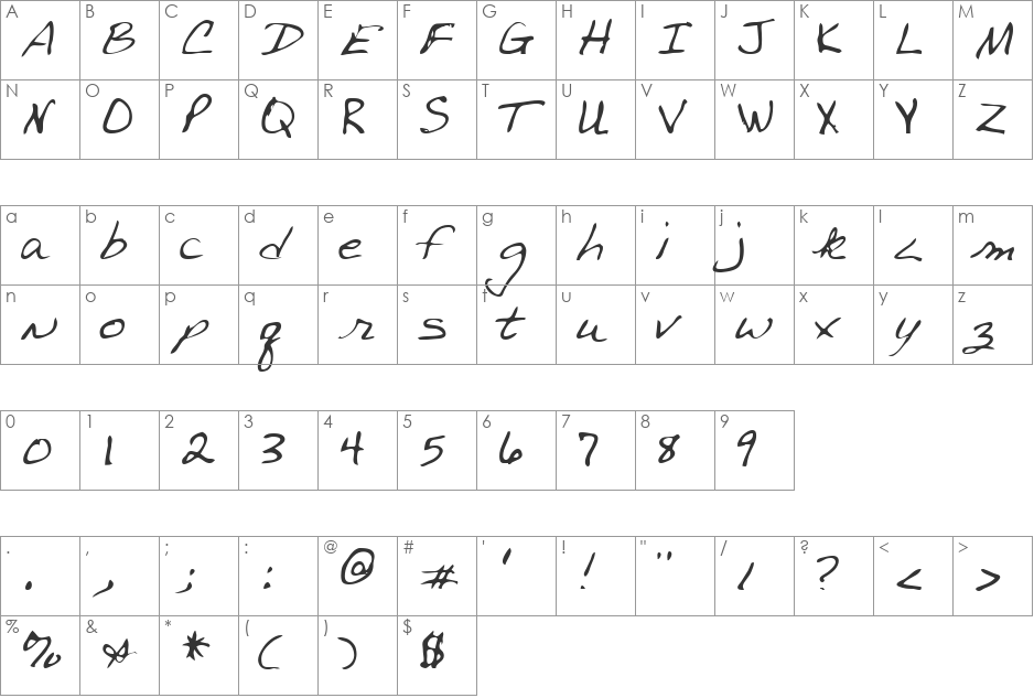 Jimbo font character map preview