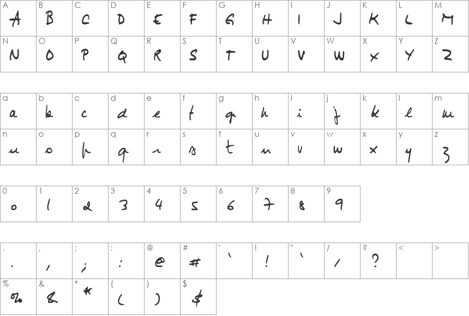 JIMMY1 font character map preview
