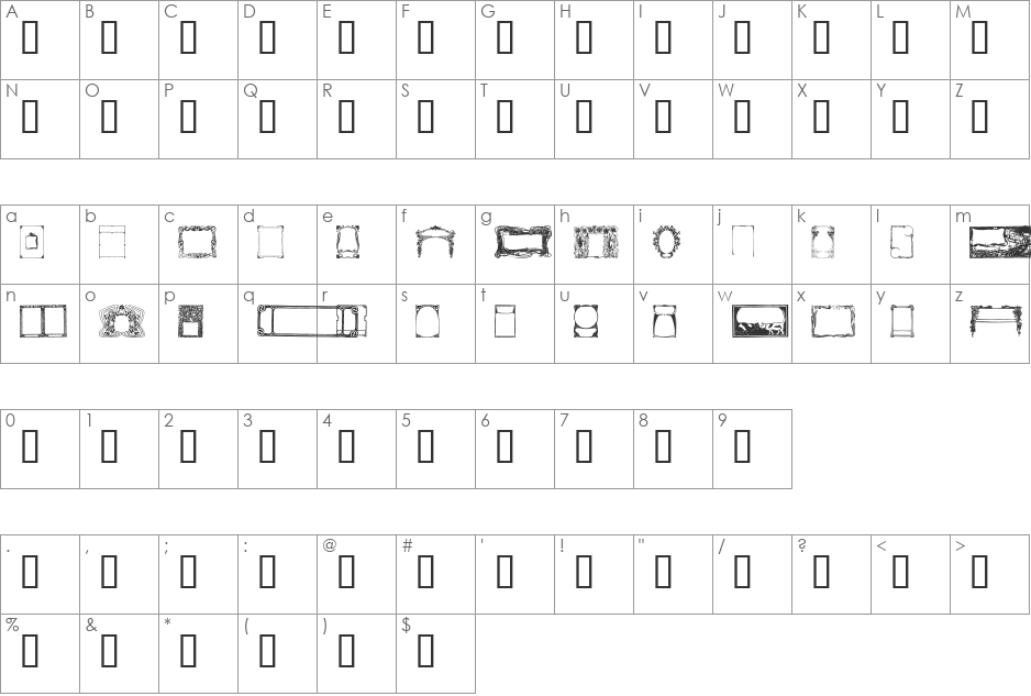 Art Nouveau Frames and Borders font character map preview