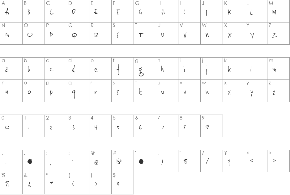 Jinky font character map preview