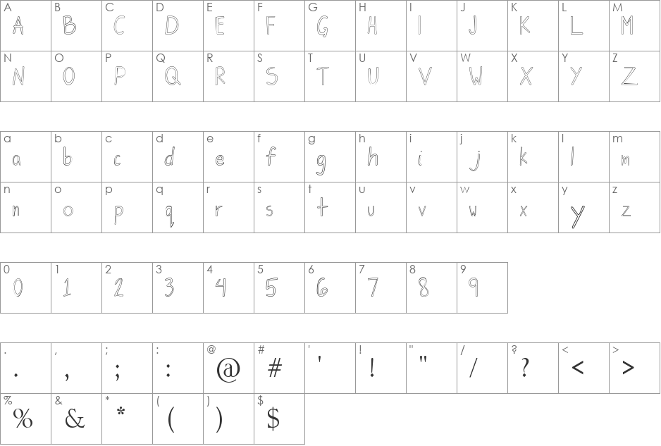 Jiongco font character map preview