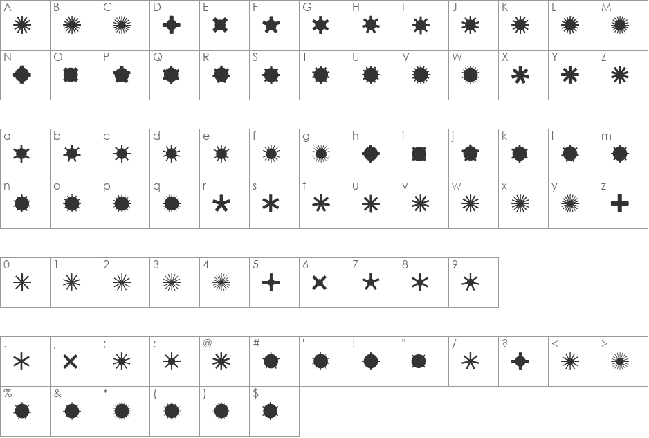 Jirai font character map preview