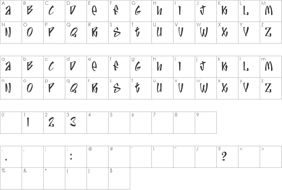 Jive font character map preview