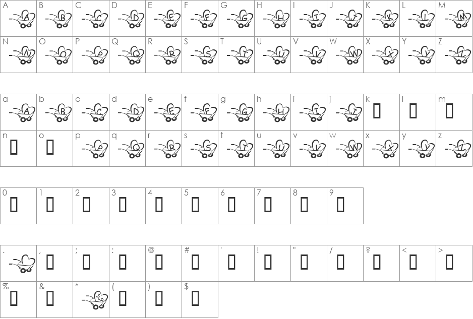 JLR  Haulin' Love font character map preview