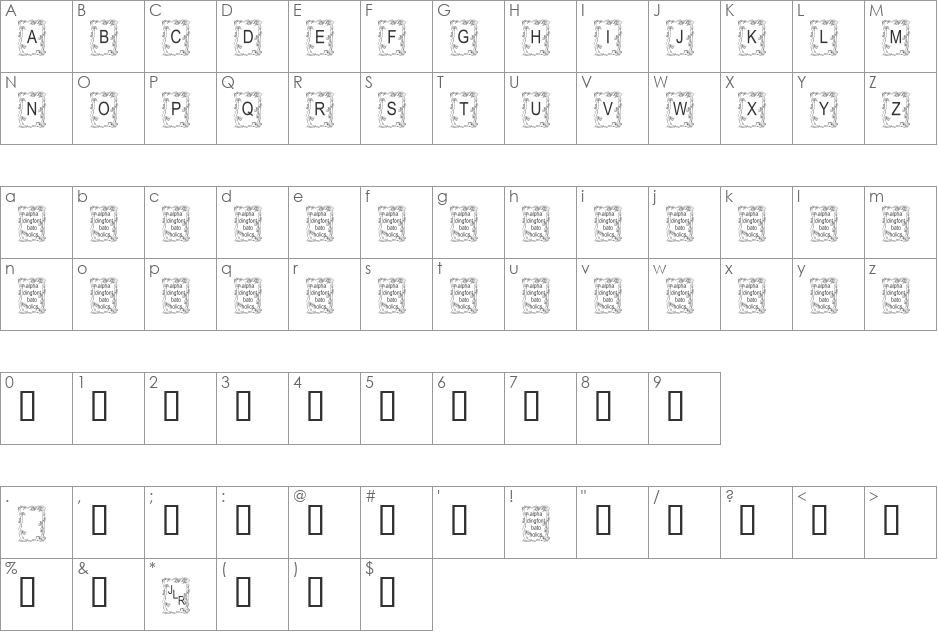 JLR Autumn2000 AH font character map preview