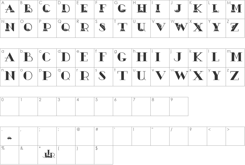 JLR Bubble Car font character map preview