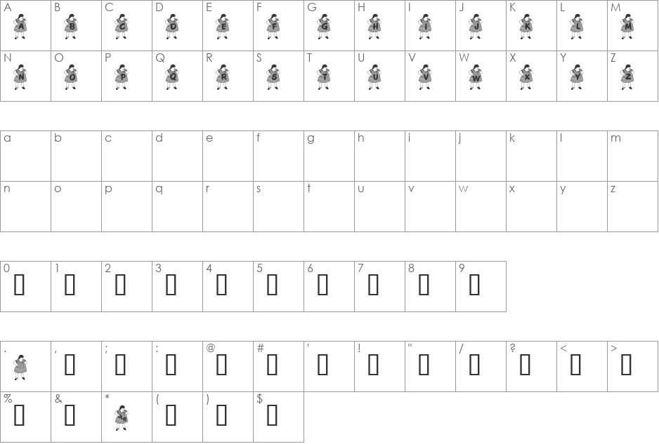 JLR Chubby Chick font character map preview