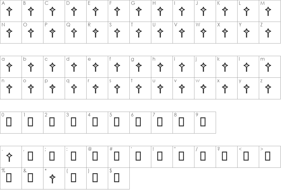 JLR Clonmacnoise font character map preview