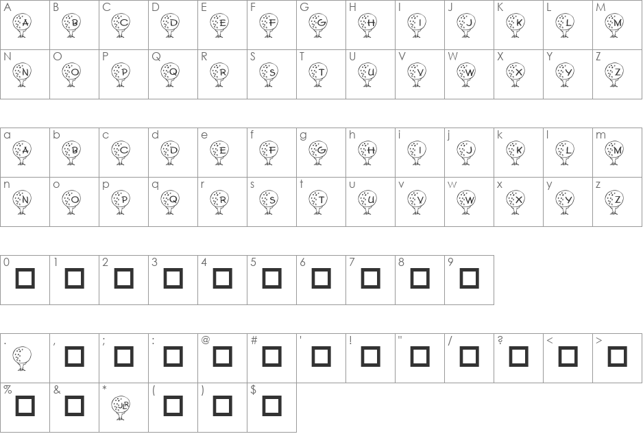 JLR Easy Tees font character map preview