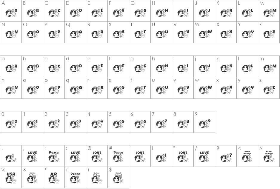 JLR Global Warming LSF font character map preview