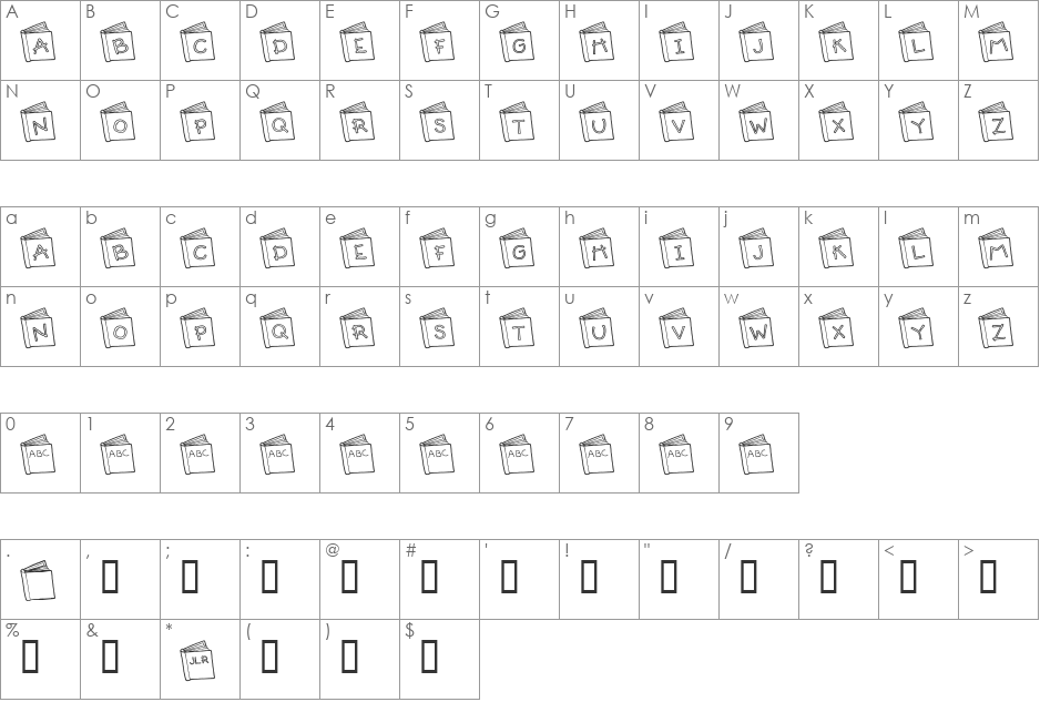 JLR Good Read font character map preview