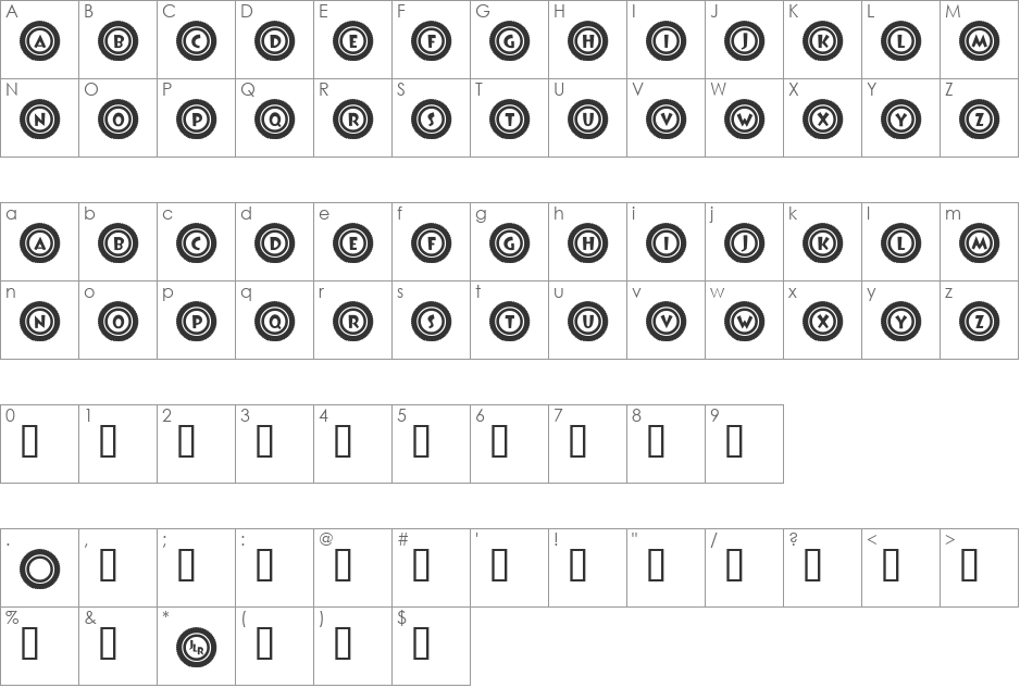 JLR Li'l Bit Tires font character map preview