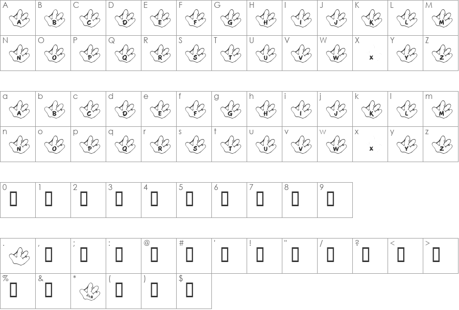 JLR Li'l Leeg font character map preview