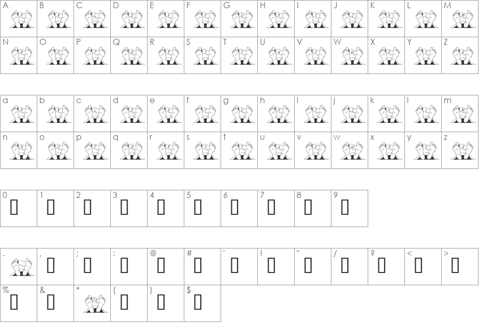 JLR Quincy font character map preview