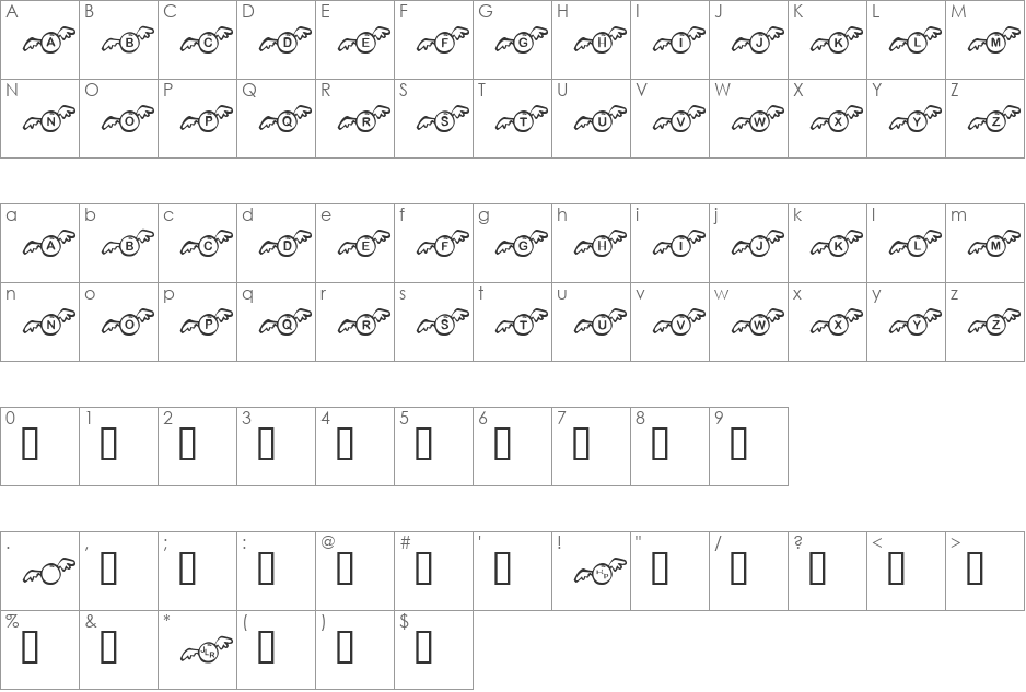 JLR Snitch font character map preview