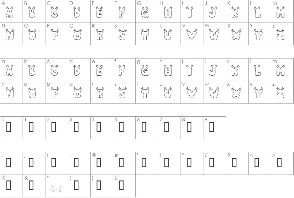 JLR Star Shrek font character map preview