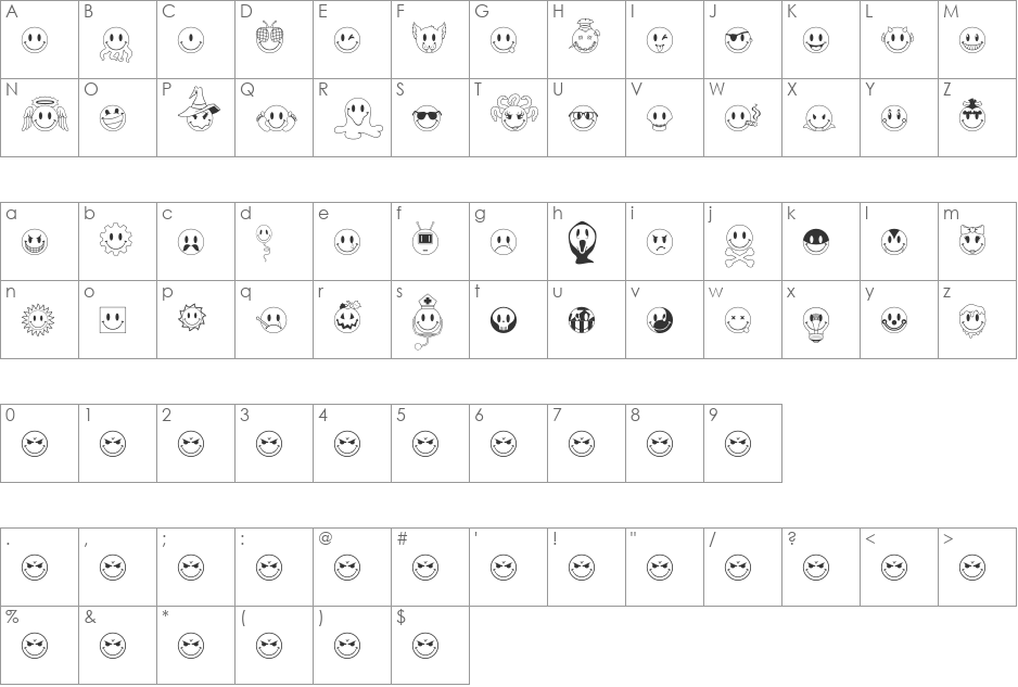 JLS Smiles Sampler font character map preview