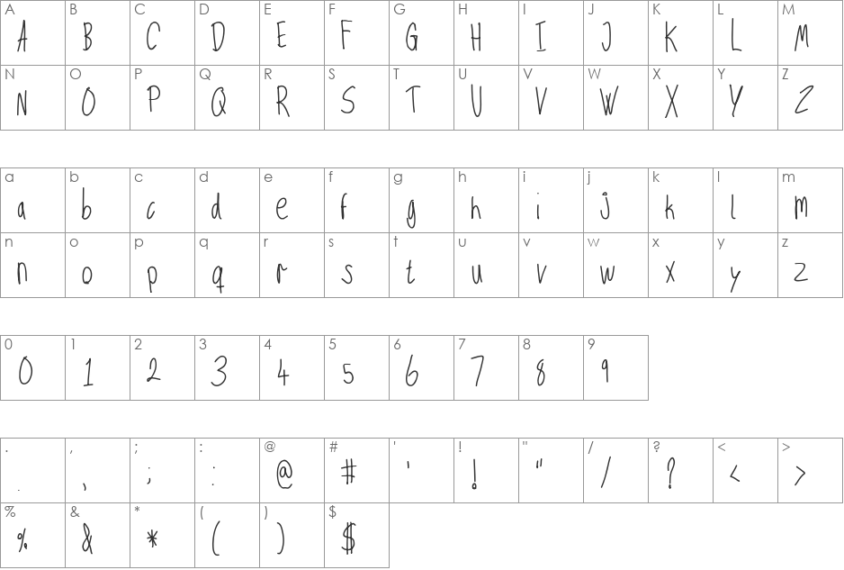 JMMJ font character map preview