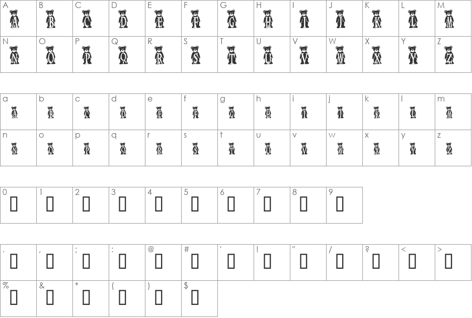 JNK BBEAR font character map preview