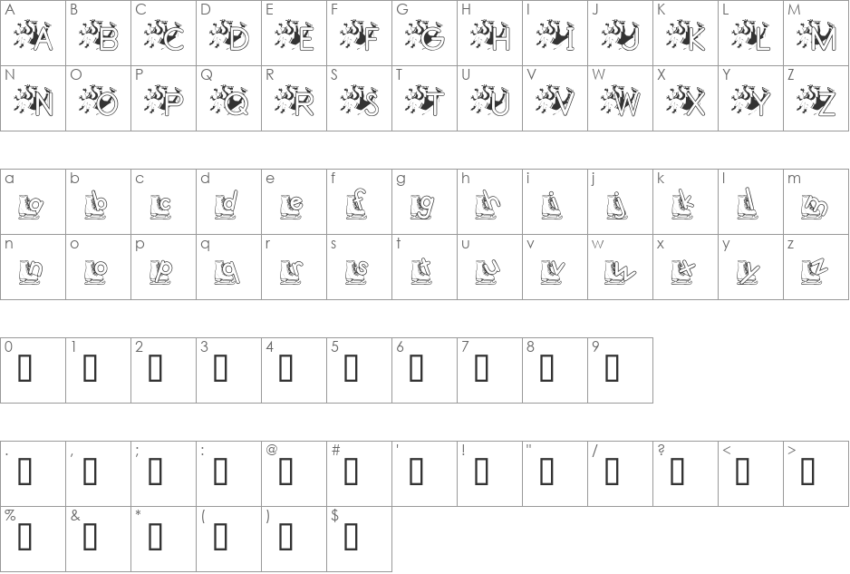 JNK ICESKATE font character map preview