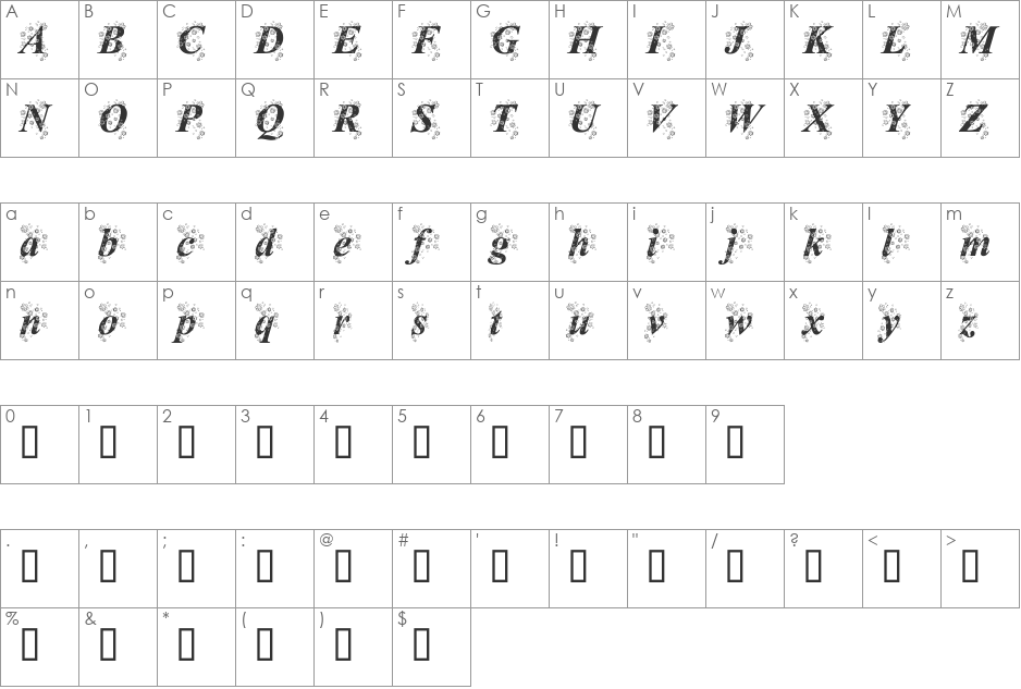 JNK SNOW font character map preview