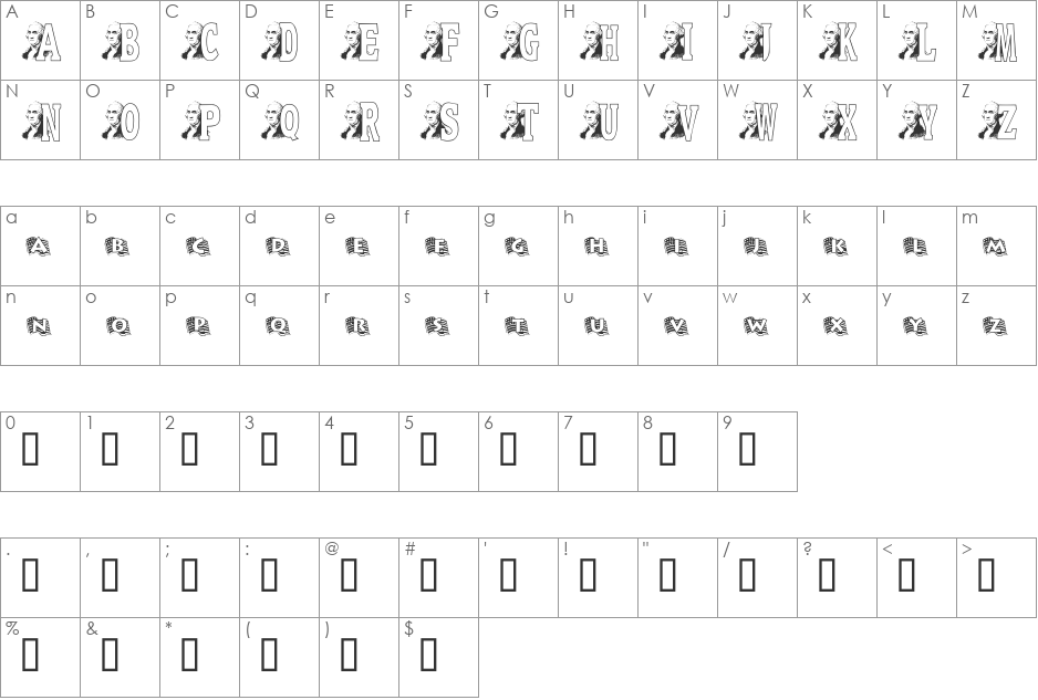 JNK WASHINGTON font character map preview