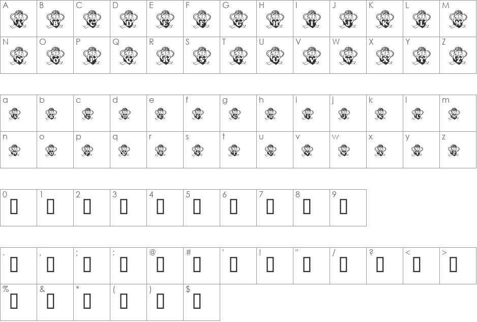 JNKANGELLUV font character map preview