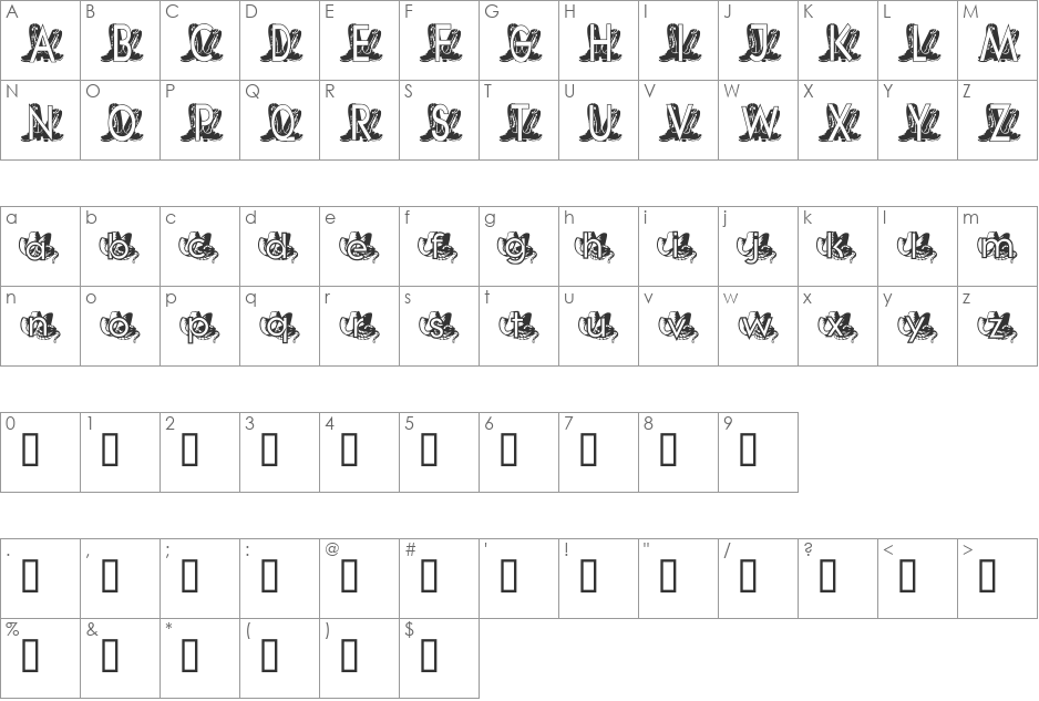 JNKCOWBOY font character map preview
