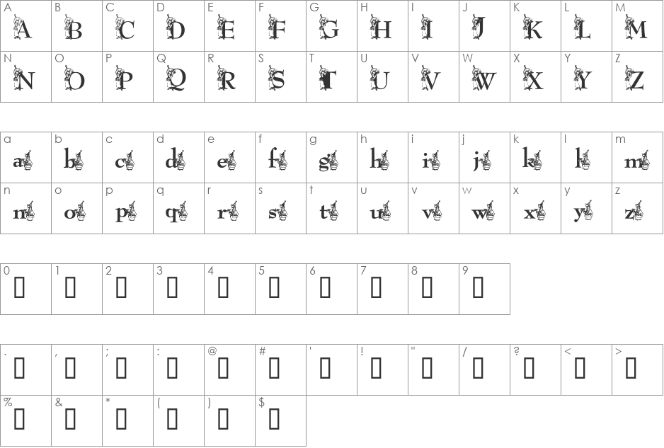 JNKPARTY font character map preview