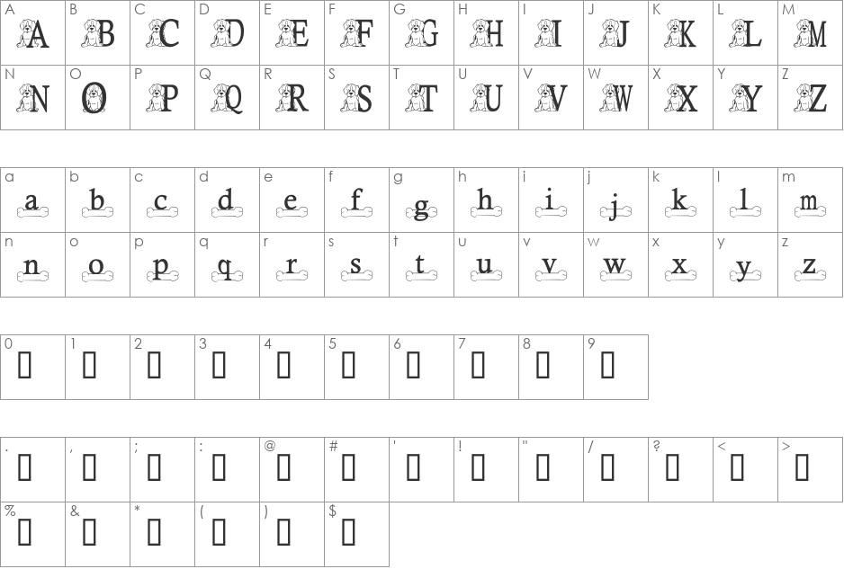 JNKPUPPY2 font character map preview