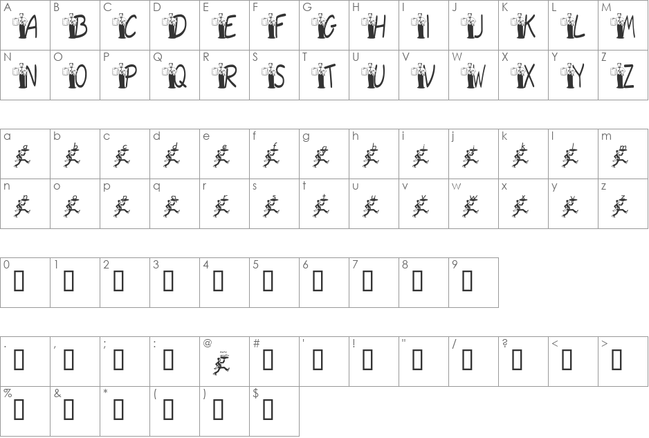 JNKWAITER font character map preview