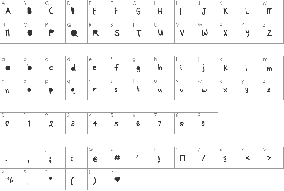 JoannePapercut font character map preview