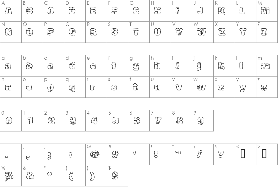 Joblot font character map preview