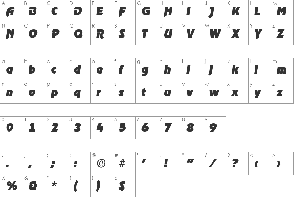 JoeBecker-Black font character map preview