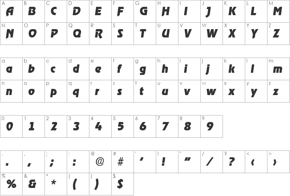 JoeBecker-Heavy font character map preview