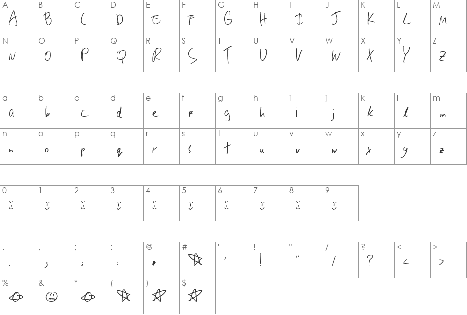 Joefolk font character map preview