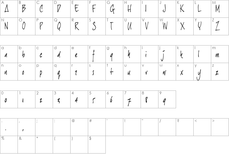 joeHand 1 font character map preview