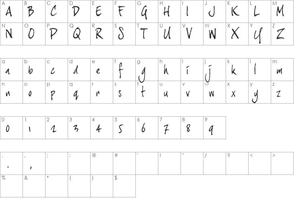 joeHand 3 font character map preview