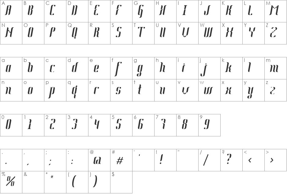 johanna font character map preview