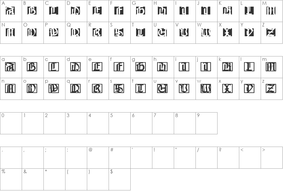 JohannesTraces font character map preview