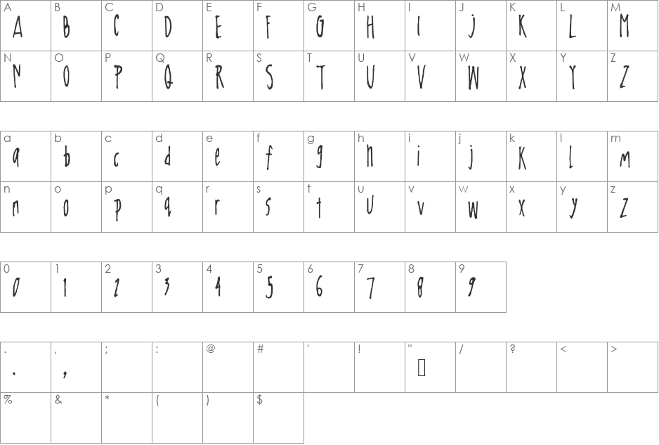 JohnDaly font character map preview