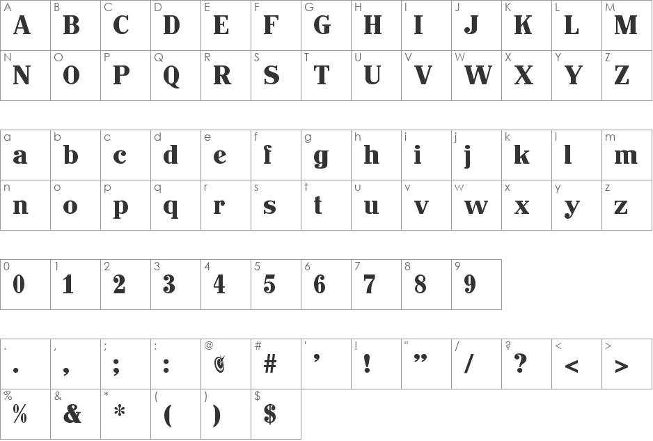 JohnHancockCP font character map preview