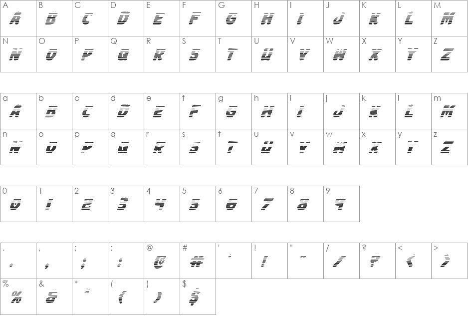 Johnny Torch Gradient Italic font character map preview