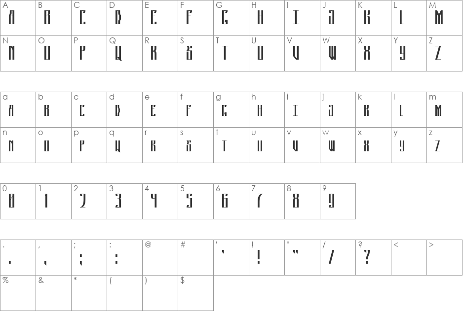 Johny Strocker font character map preview