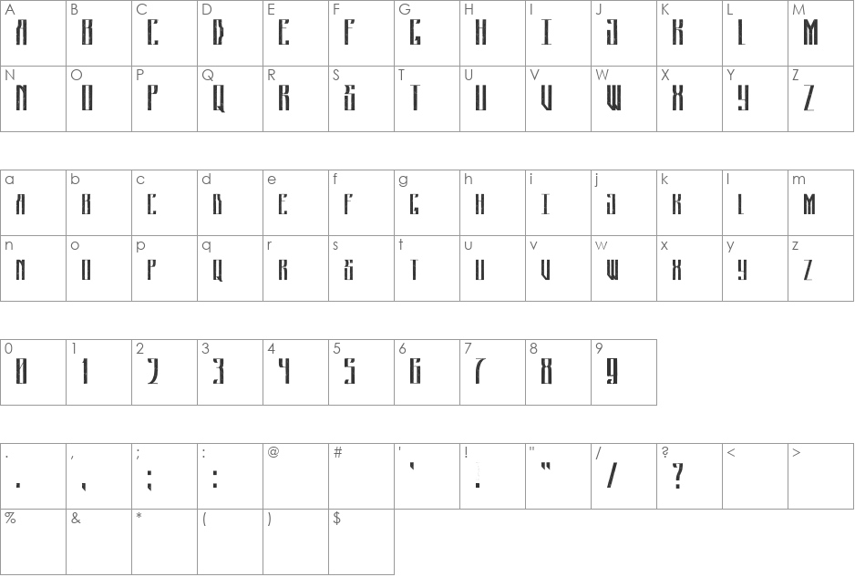 Johny Strocker Rough font character map preview