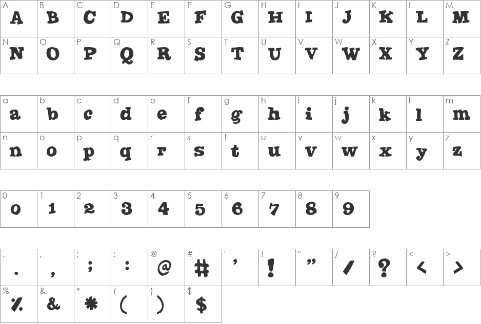 Joint by PizzaDude font character map preview