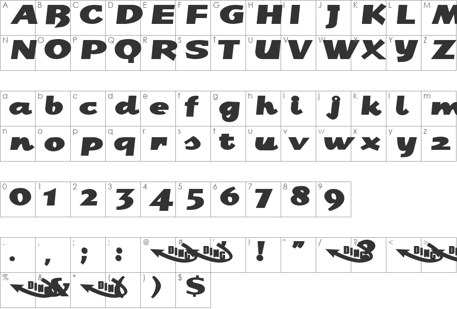 JoJo font character map preview